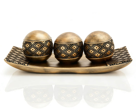 BOIHEGU Vintage Decorative Orbs with Tray Set, 3Pcs Resin Decorative Balls with Tray, Modern Accent Sphere for Coffee Table, Dining Table, Living Room, Entryway