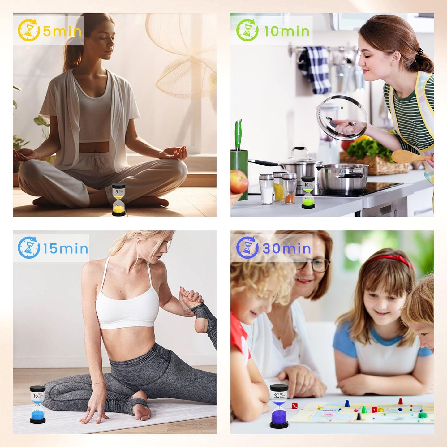 Shindel Sand Timers Set, 6PCS Colorful Hourglass Sandglass Timer 1/3/5/10/15/30 Minutes Sand Clock Timer for Games Classroom Kitchen Cooking Office