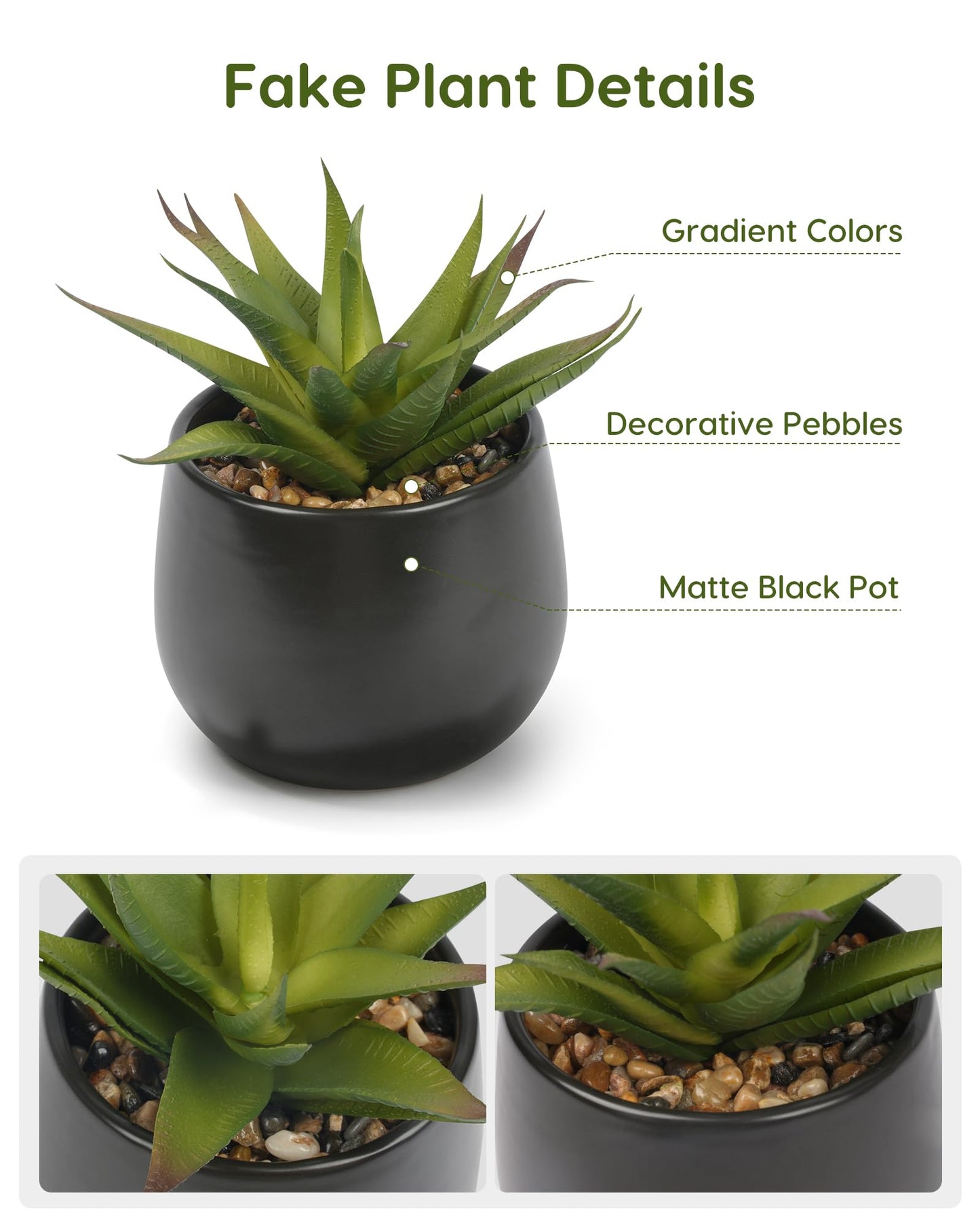 Velener Artificial Succulents Plants in Black Pots (Set of 3) - Faux String of Pearls, Aloe & Sedum Potted Plants Small Fake Plants Indoor for Home Office Table Desk Shelf Kitchen Bathroom Decor