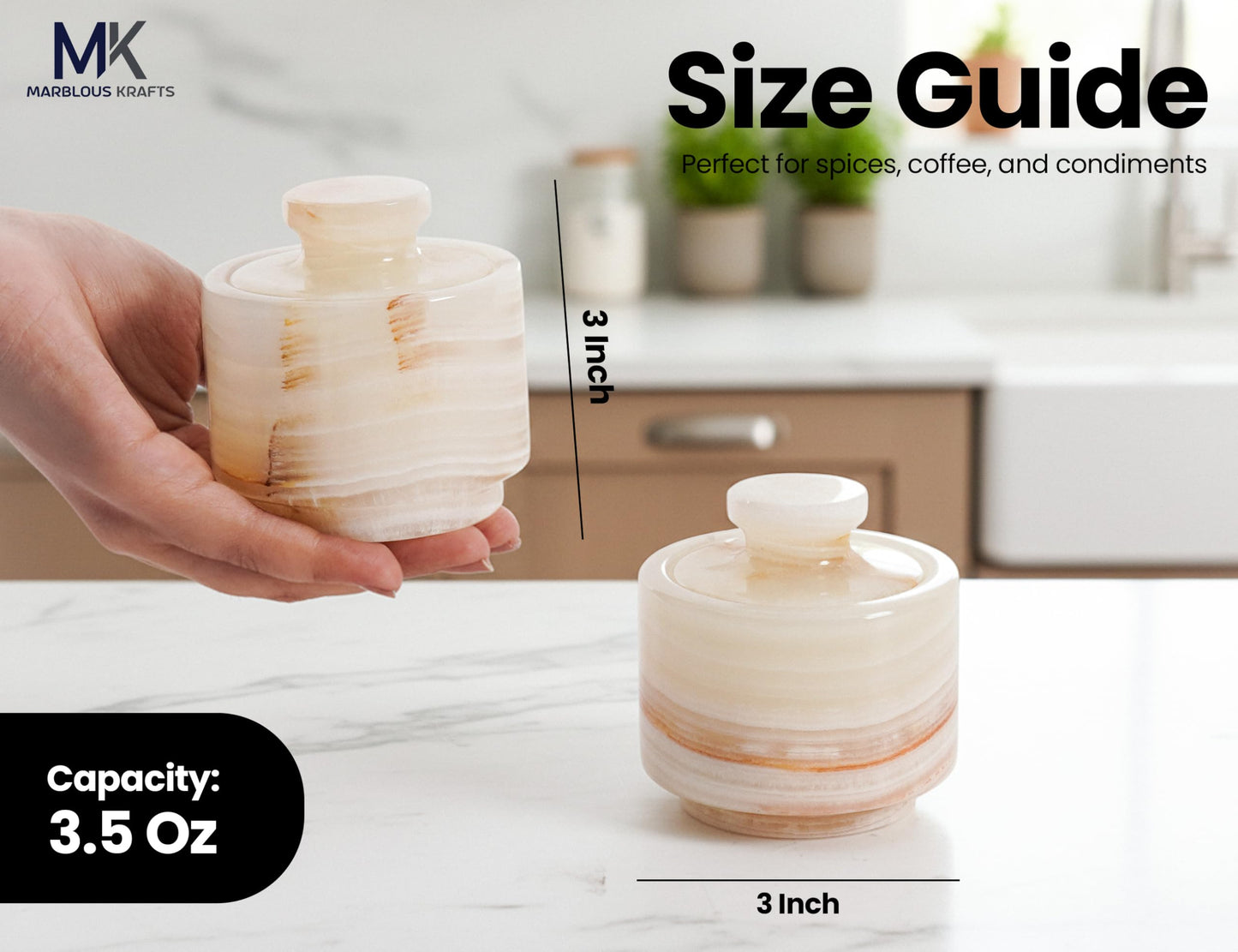 Marble Salt Cellar 3" Inch White & Onyx Salt Holders with Lid for Spice Jar, Stone Salt Containers, Modern Sugar and Candies Bowls, Perfect Mother’s Day Gift, Kitchen Storage, Decorative Salt Box