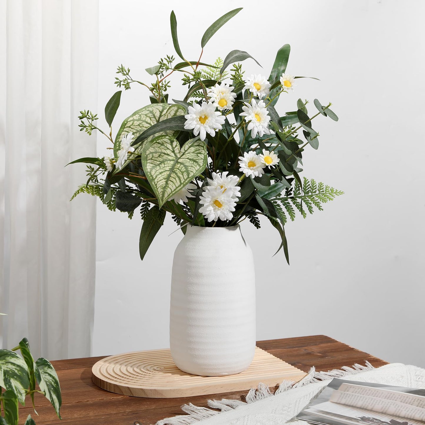 Briful Farmhouse Ceramic Flowers Vase Home Indoor Decor, Modern Living Room Kitchen Table Vases, Dining Bedroom Bathroom Decorations for Office Coffee Desk Book Shelf Fireplace (9.4” Tall)