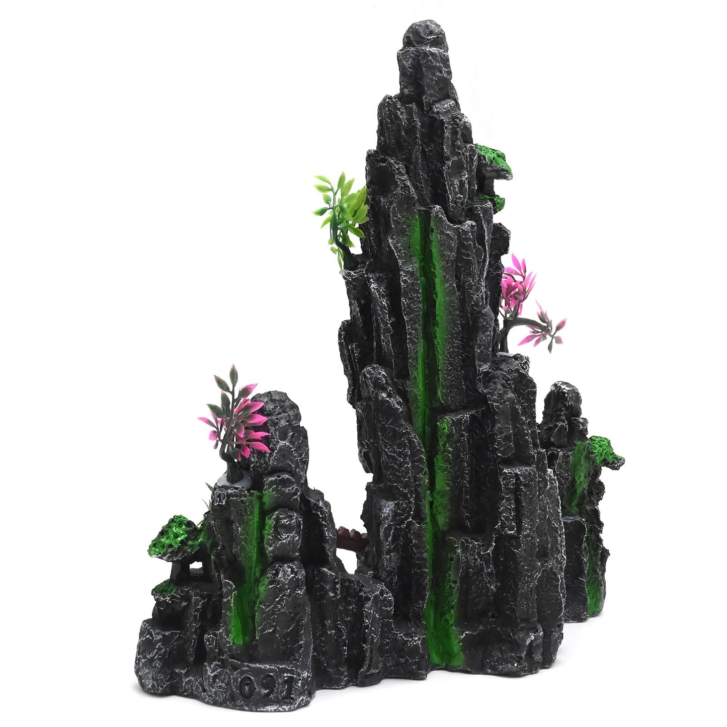 ZUDKSUY Aquarium Mountain View Stone Ornament, Resin Aquarium Cave with Trees Grasss, Fish Tank Decoration for Freshwater & Saltwater Tanks Fish Rest Play Hiding Cave