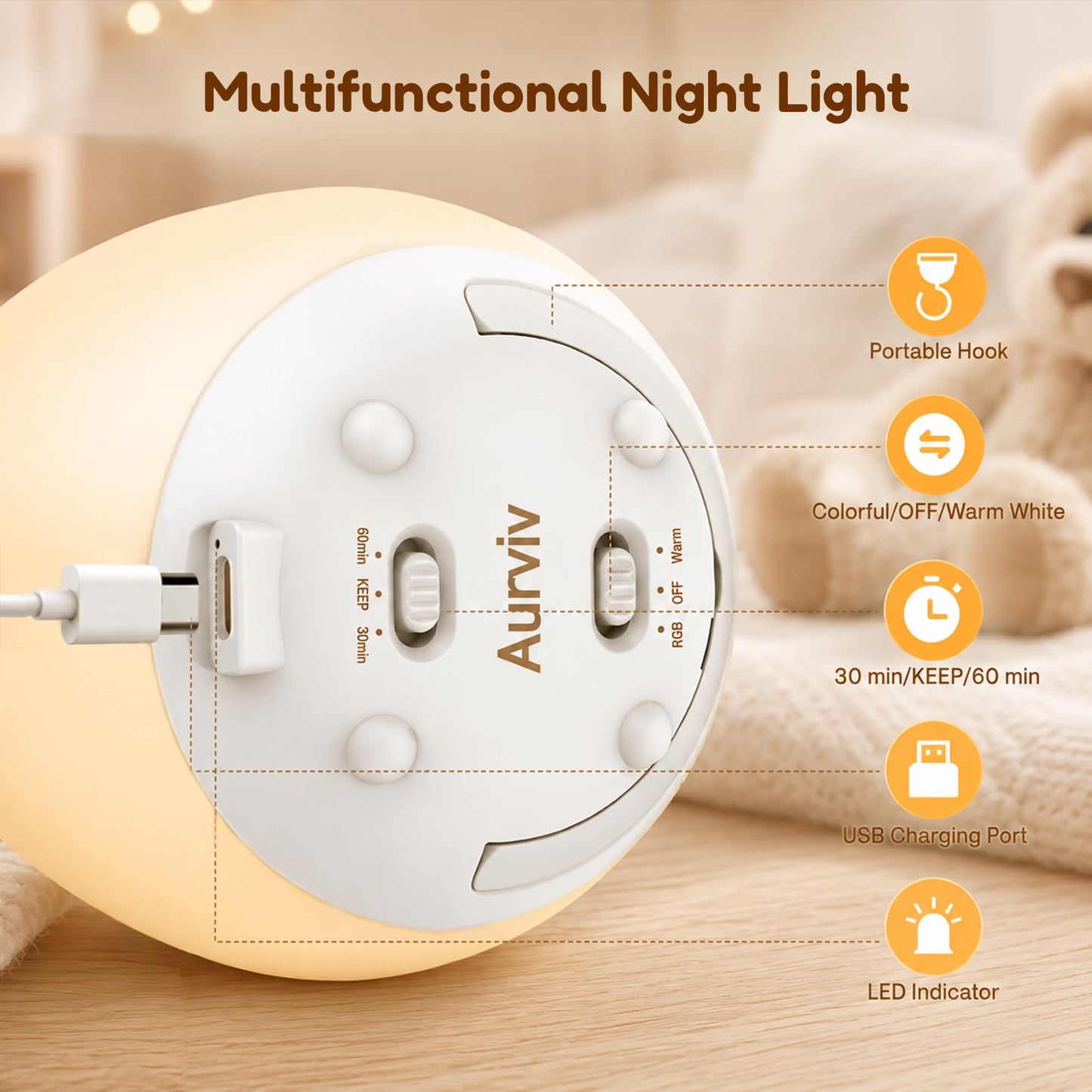 Aurviv Egg Night Light for Kids, Soft Silicone Baby Egg Light for Nursery