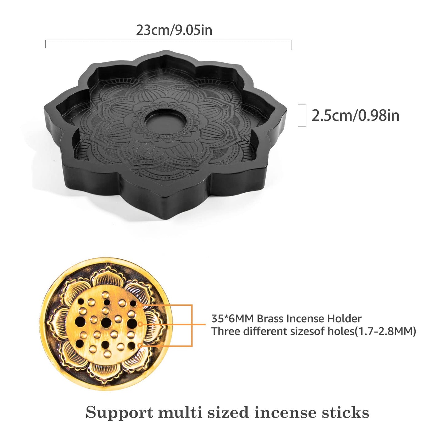 Mooncraftlogy Lotus Crystal Tray, Wooden Incense Burner for Stick/Cone, Gemstone Display Holder, Organizer for Rocks, Essential Oil, and Jewelry