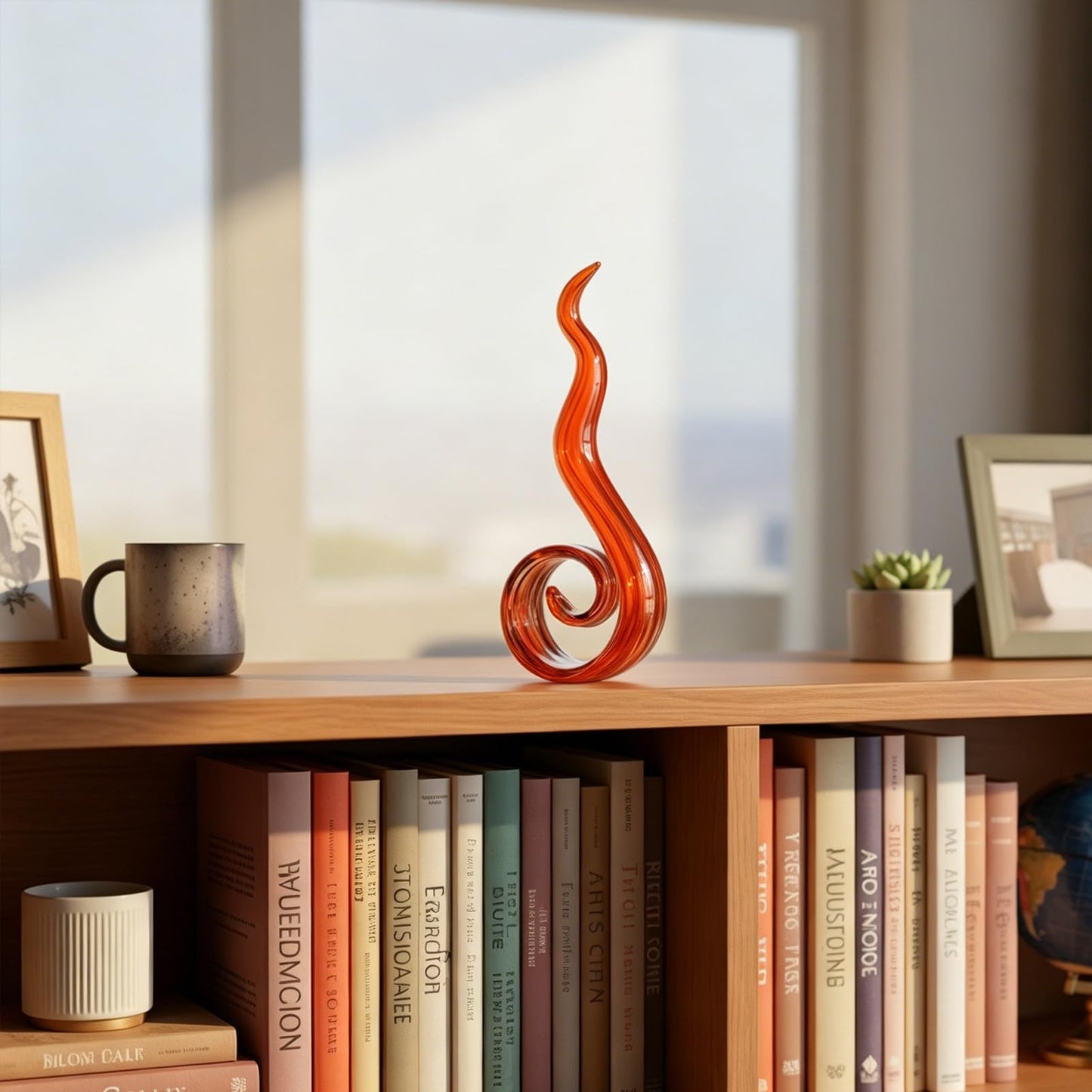11.4" Tall Hand-Blown Glass Sculpture Murano-Style Sculpture Art Ornament Statue Figurines Home Decor Accent Piece Coastal Ocean Nautical Home Decor,Shelf,TV Stand,Tabletop Centerpieces (Re'd)