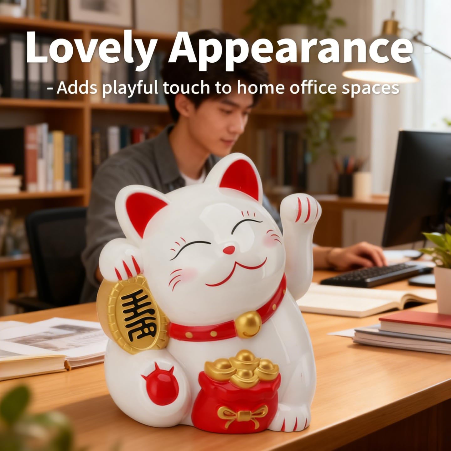 ZJchao Lucky Cat Waving Arm, 5.5in Vivid and Lovely Chinese Cat, Statue Decorations for Decorating Front Desk, Car, Business Openings (MLY11020-1 White)