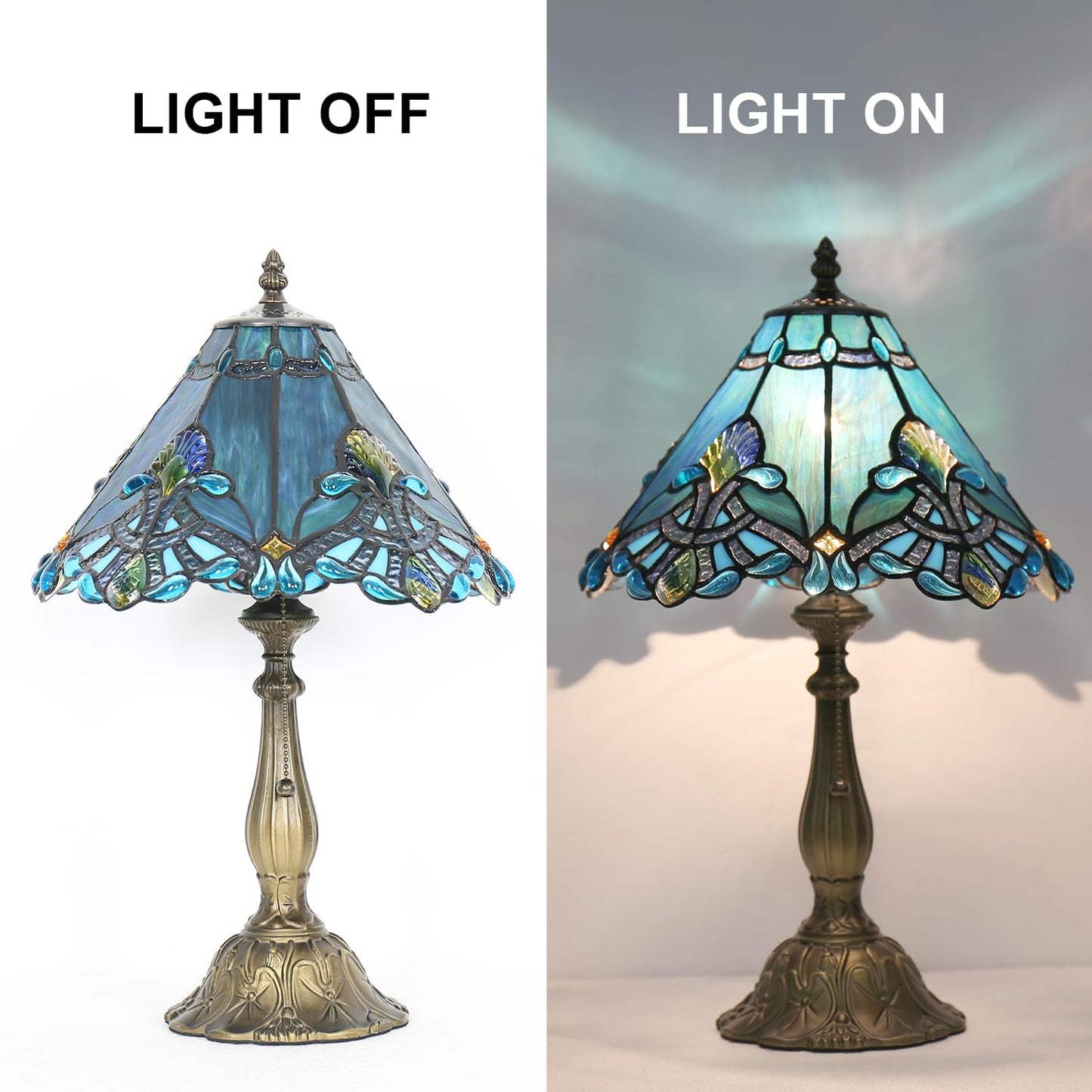 TFNTCYG Tiffany Table Lamp,Blue Victorian lamp,12x12x19 Inche Stained Glass Lamp,Vintage Bedside Light.(Baroque)