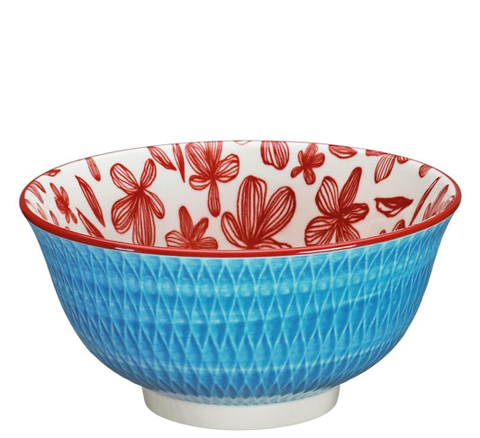 Cilio Amici Decorated Porcelain Bowl, 17 Ounce Capacity, 6" D x 2.75" H, Set of 6, Textured Blue