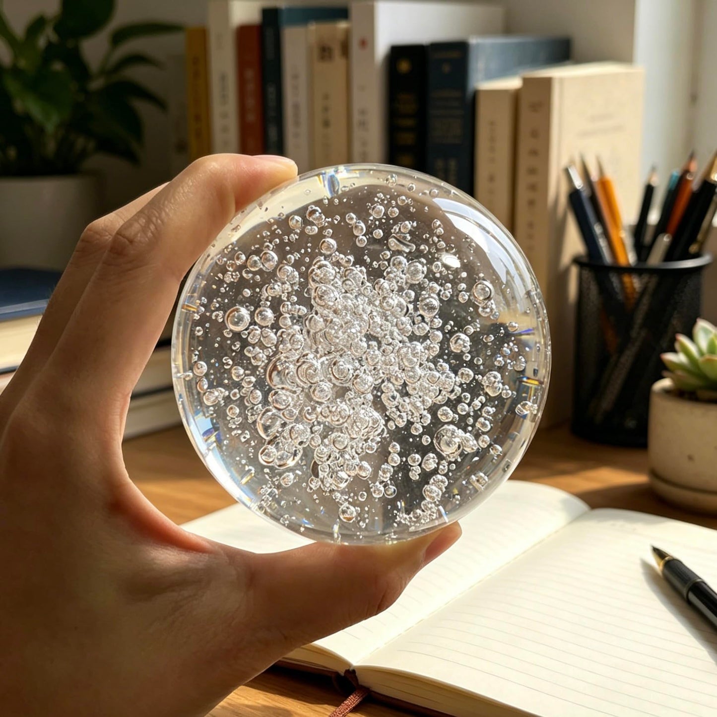 COQIRAUSEN 80mm Bubble Crystal Ball, 3.2in Handcrafted Solid Glass Photography Decorative Sphere Water Fountain Bubble Ball Sphere Home & Party Decor for Teens, Friends, Girls and Boys