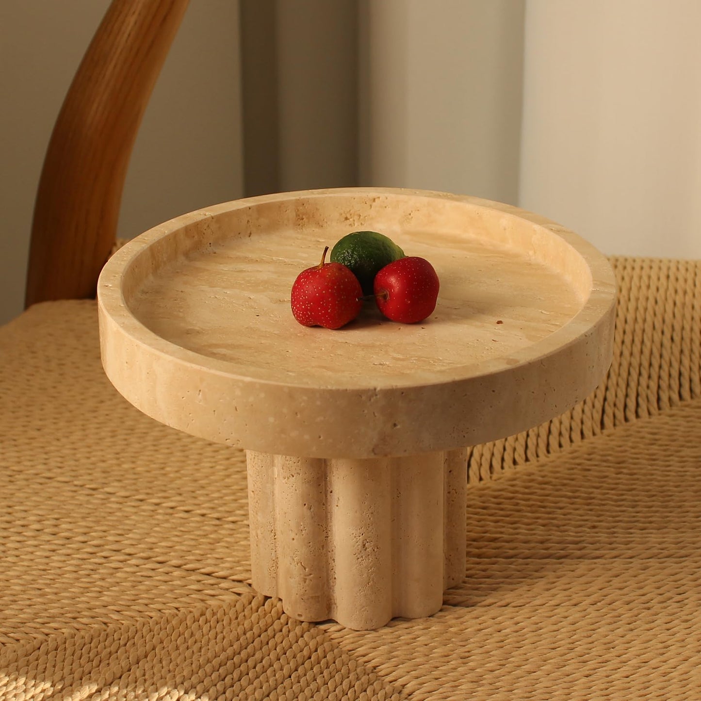 Natural Travertine Tray with Leg, Round 7.1" Vanity Decorative Tray for Countertop Organizer, Catchall Tray for Perfume, Candles, Jewelry Dish