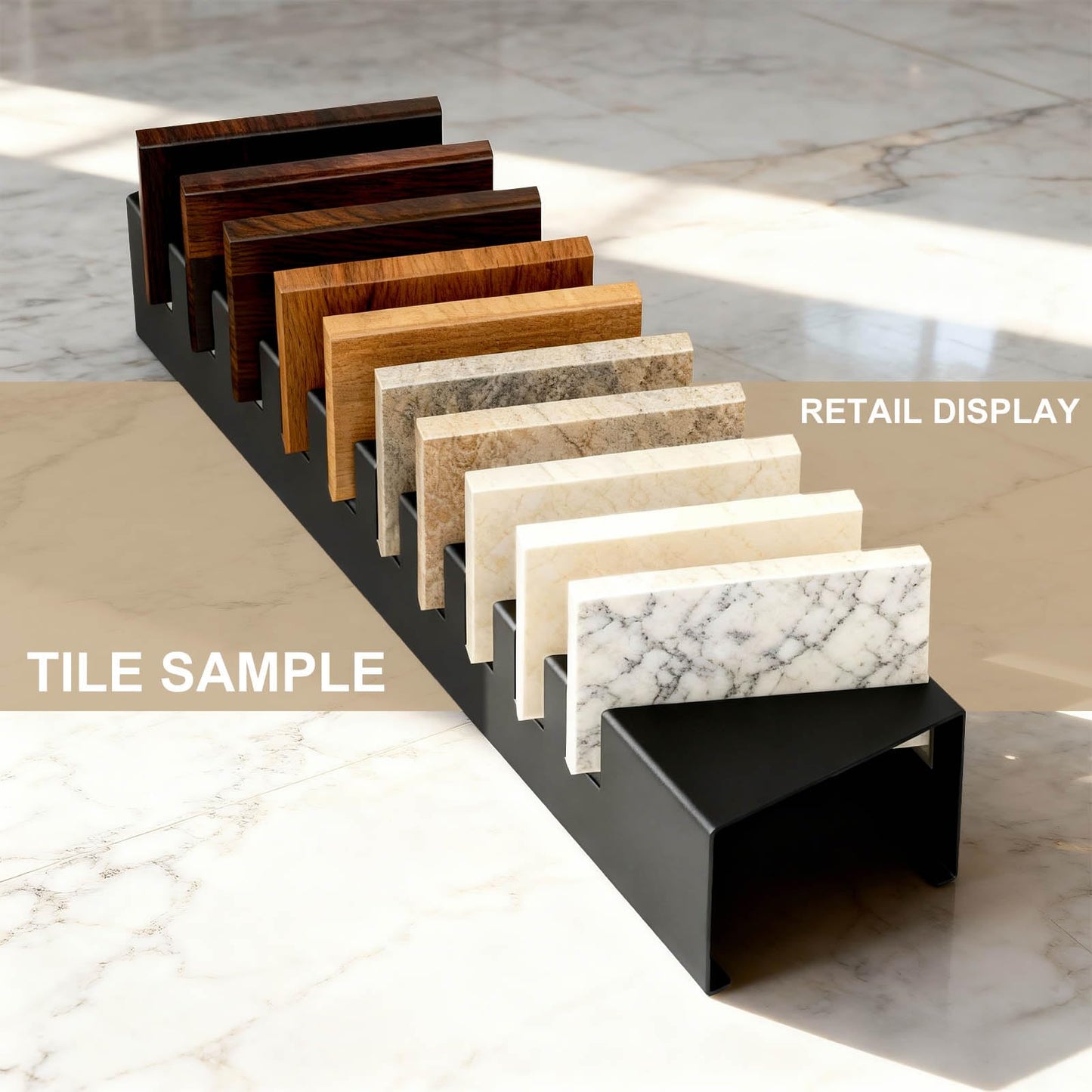 Heavy Duty Tile Sample Organizer & Display Rack, 10-Slot Carbon Steel Small Tile Stand Organizer for Ceramic & Flooring Samples, Countertop Organizer for Retail Stores, Showrooms & Exhibitions