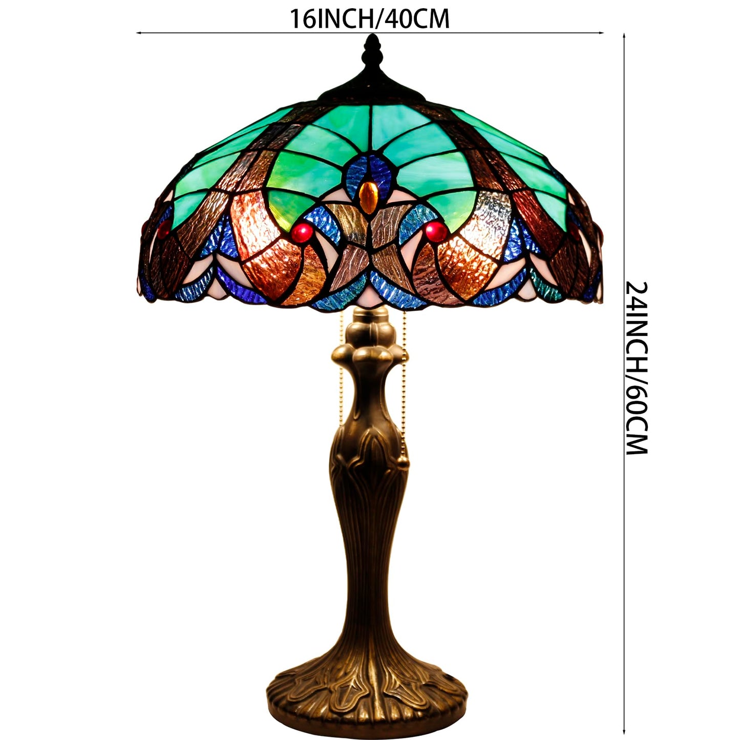 WERFACTORY Tiffany Style Lamp Green Stained Glass Bedside Table Lamp 24"