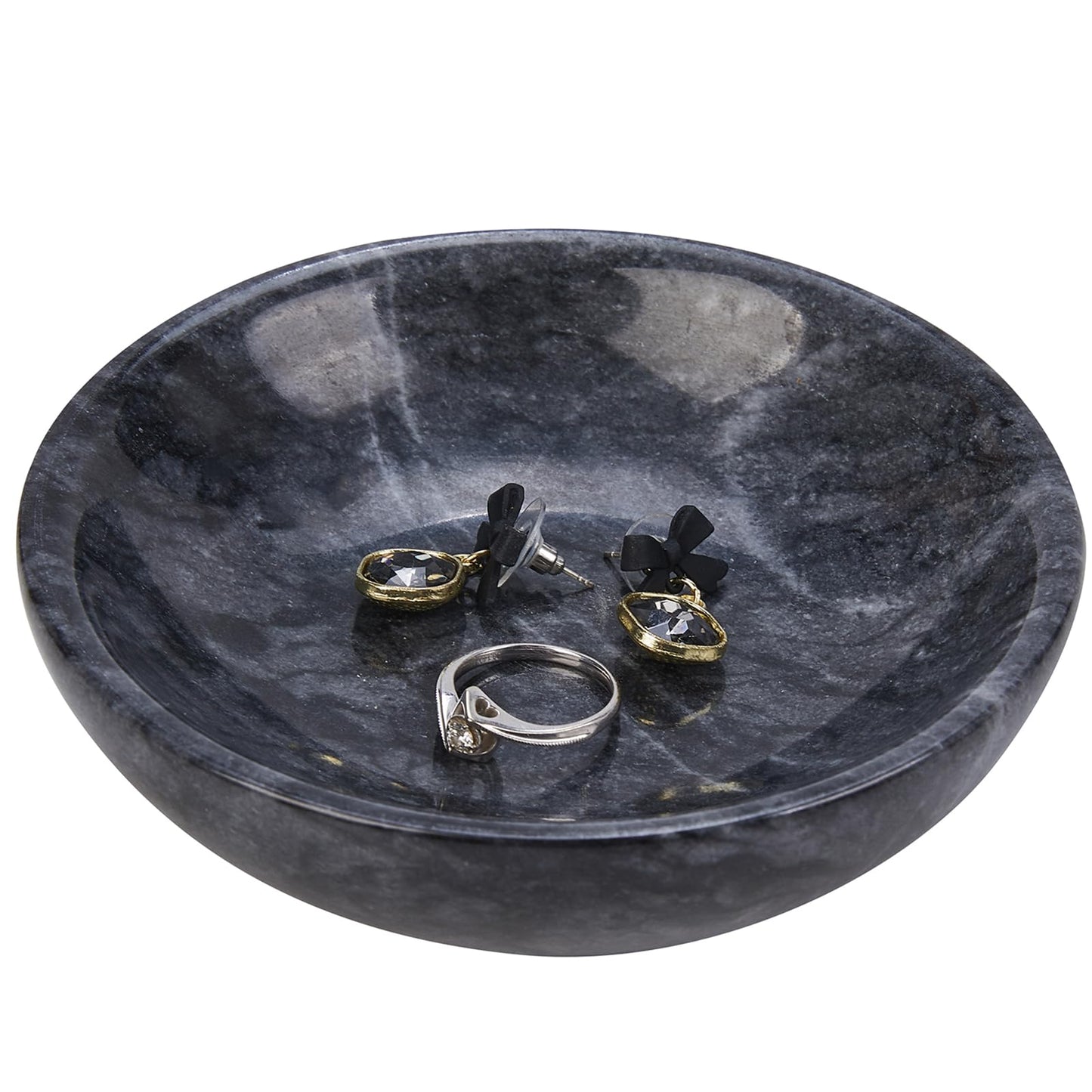 Tcrogsciss Small Natural Marble Decorative Bowl Key Holder for Home Decor Coffee Tables Centerpiece, Soap Serving Bowl,Jewelry Tray 4.72 Inch (Black)