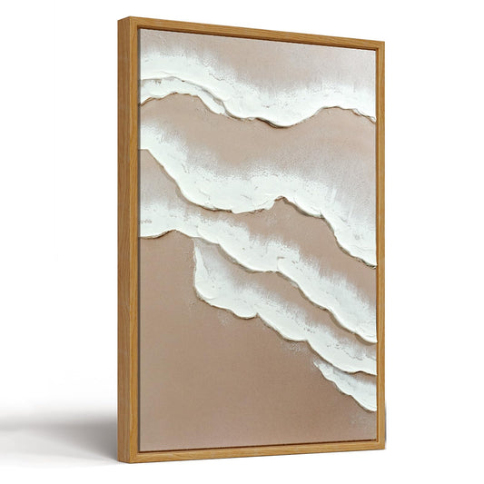Vaskuro Large Framed Art, 3D Handmade Neutral Paintings for Living Dining Room, Textured Wave Abstract Artwork for Wall, Modern Minimalist Cozy Decor for Bedroom Office 24x36 In