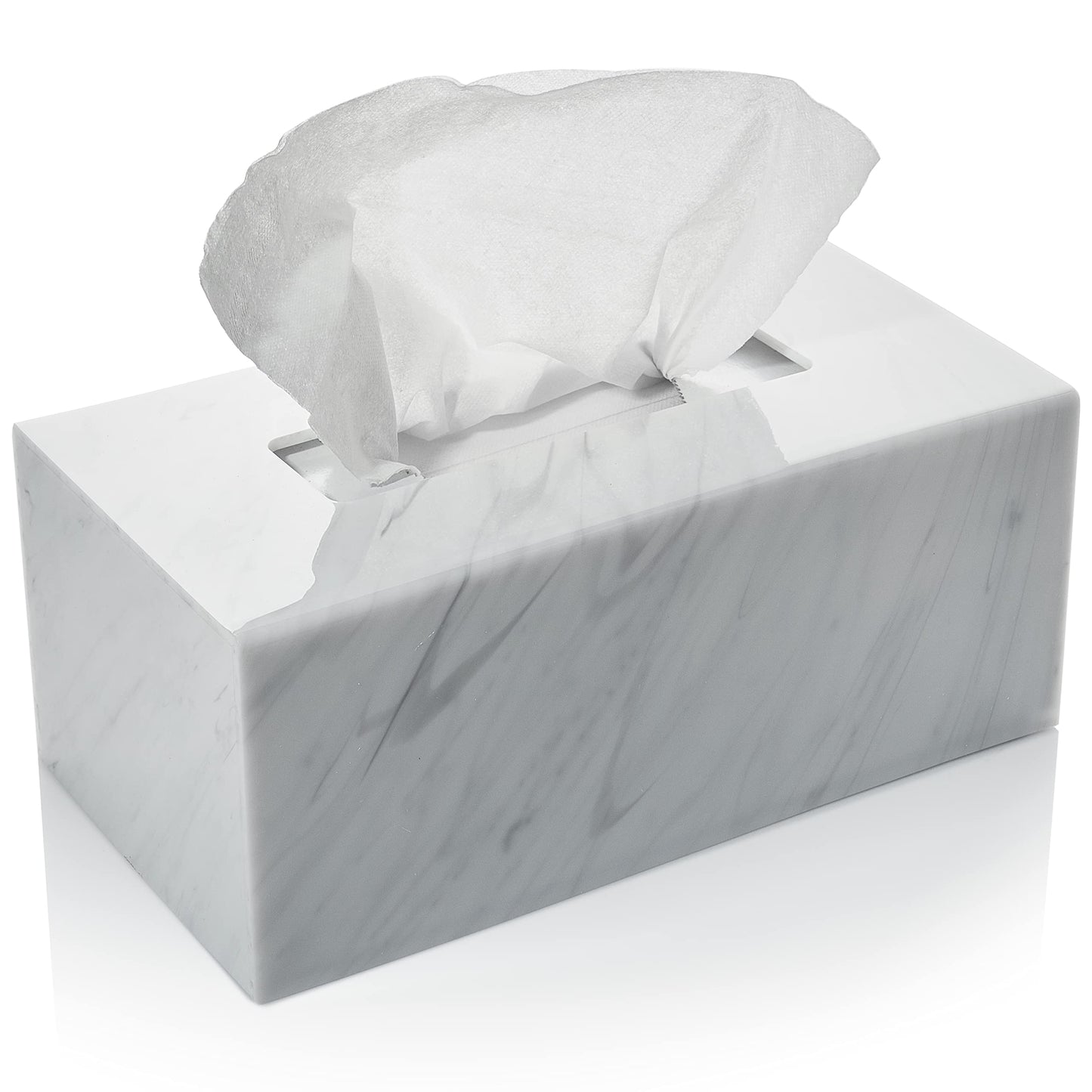 Acrylic Tissue Box Holder, Clear Dispenser for Facial Tissues, Napkins, and Dryer Sheets. Perfect for Bathrooms, Desks, Countertops, Vanities, Bedrooms, and Nightstands (Rectangle, Marble)