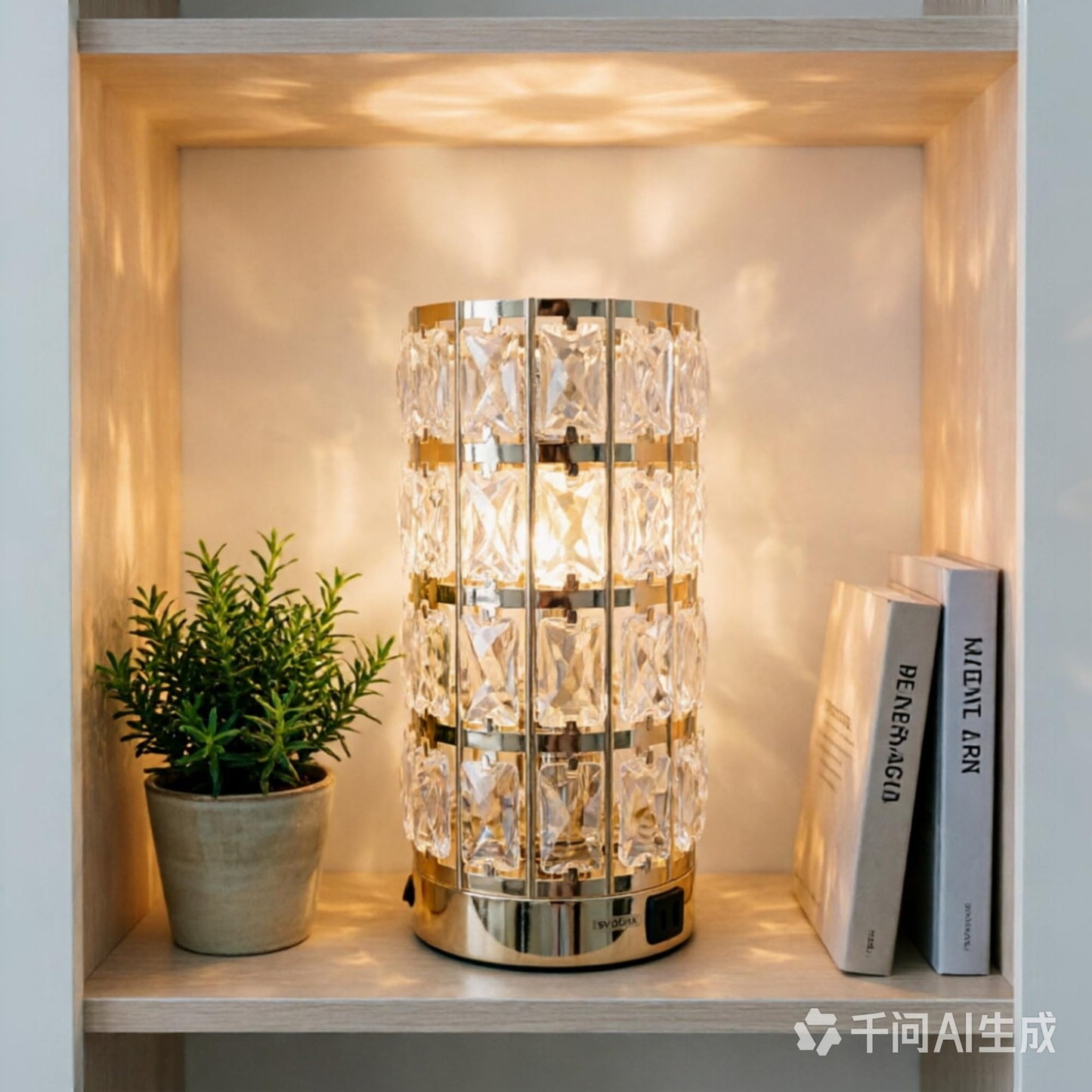 Jposbeam Cylinder Crystal Table Lamp,K9 Crystal,Triangular Prism, USB Charging,Includes LED Bulbs