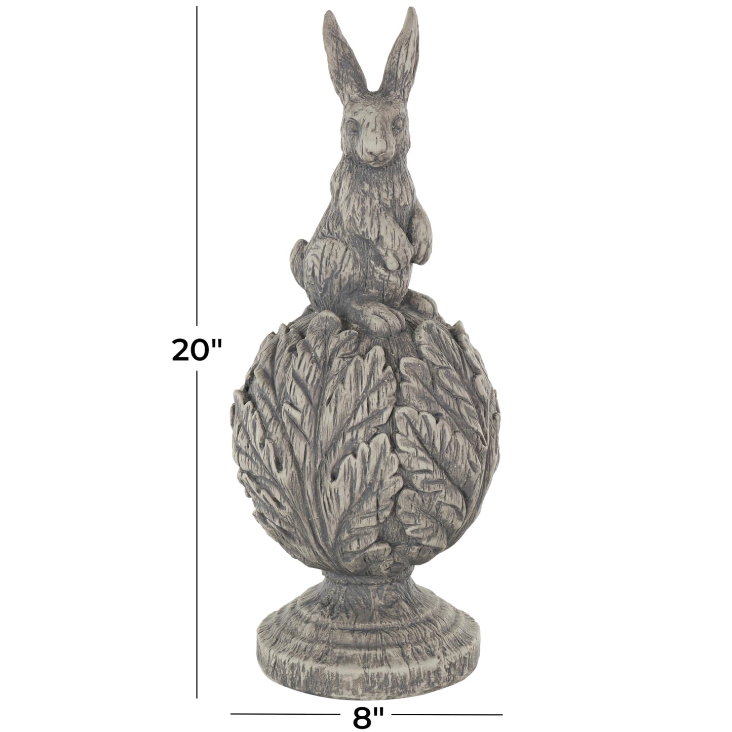 Deco 79 Polystone Rabbit Textured Sculpture with Leaf Covered Round Base, 8" x 8" x 20", Gray