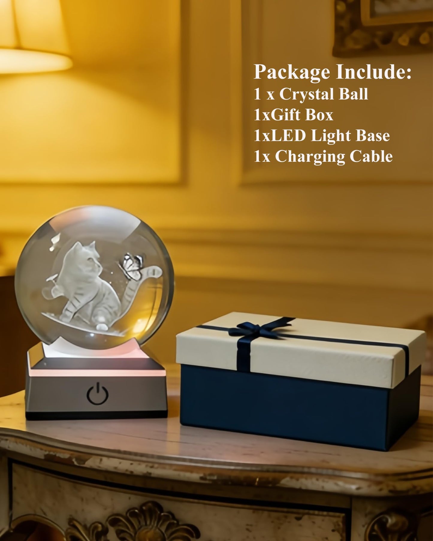 3.15in Cat and Butterfly Crystal Ball Color Changing LED Night Light Base