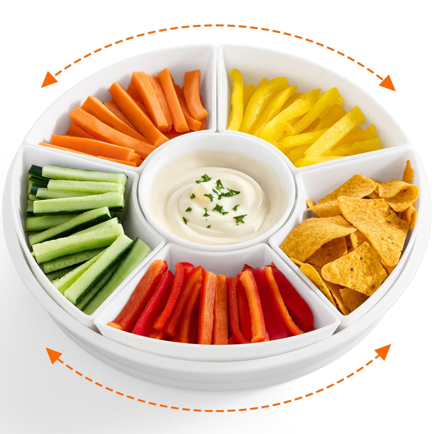 Lifewit Plastic Rotating Divided Serving Tray, Chips and Dip Serving Dish Bowl for Party Entertaining, 29 cm/11.5" Round Divided Platters, Lazy Susan Organizer for Fruit/Veggie/Snack/Candy/Taco/Cheese