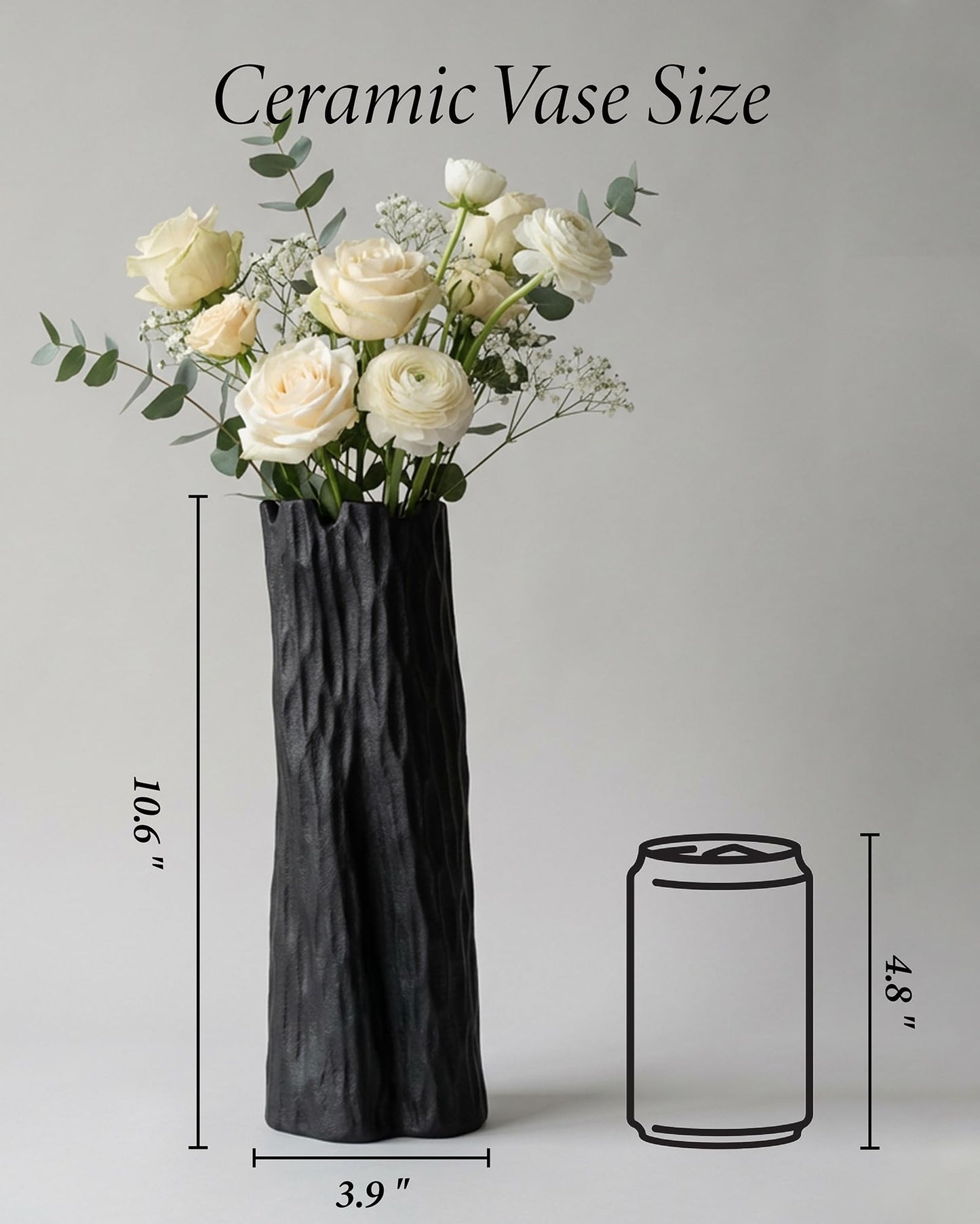 OOSTONEE Matte Black Flower Vases Home Decor, Unique Designed Organic Nature Shape, Ceramic Flower Vase for Living Room, Entryway Table Decor, Bookshelf Decor (10.7 inch)
