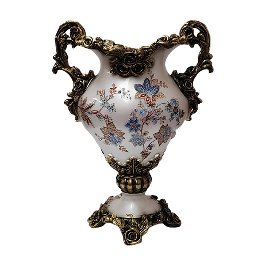 ICE Armor 19" H White & Golden Color Vintage Floral Double-Handle Decorative Ceramic Vase Stylish Home and Office Decor Luxury Ornament Great Gift for Home Lovers