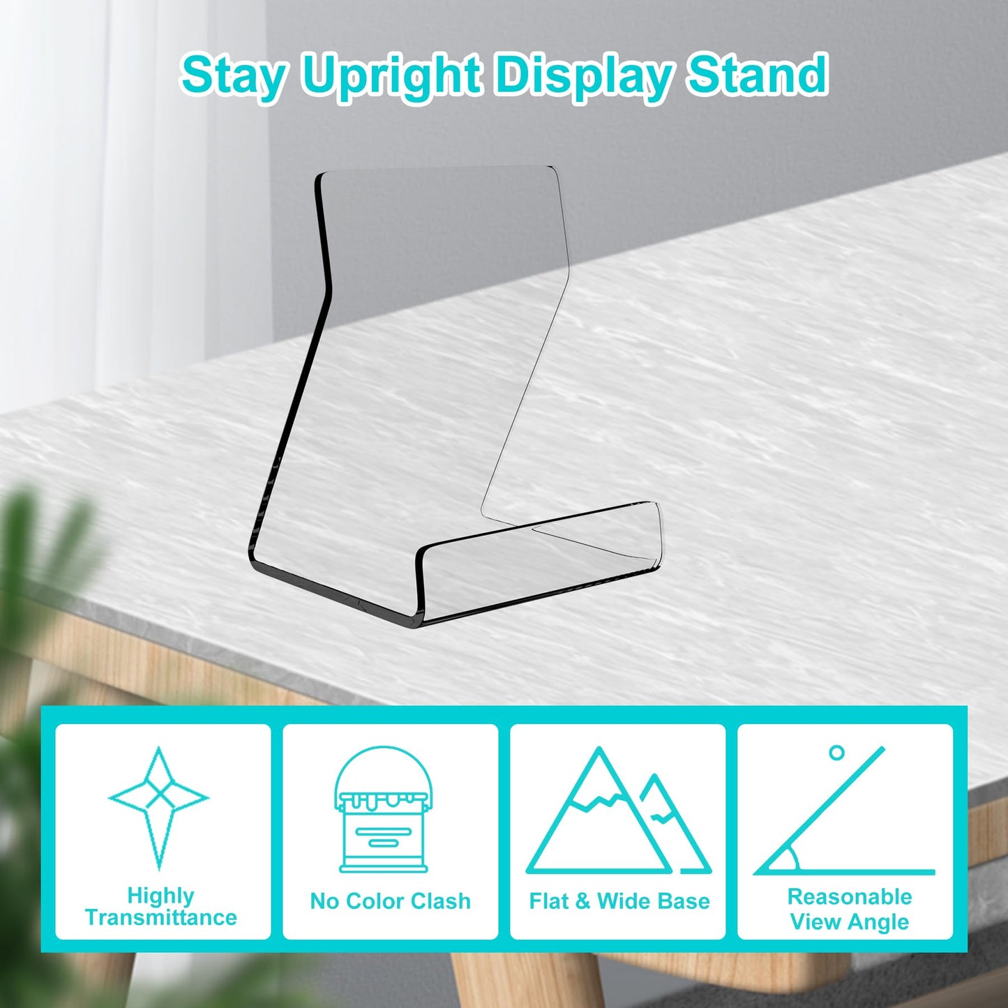 Boloyo Acylic Upright Display Stand, 6PC 4 Inch Clear Display Holder Easel Base Picture Frame for Home Office School Store to Display Book, Vinyl Record, Album, LP Cover, Artworks, CDs
