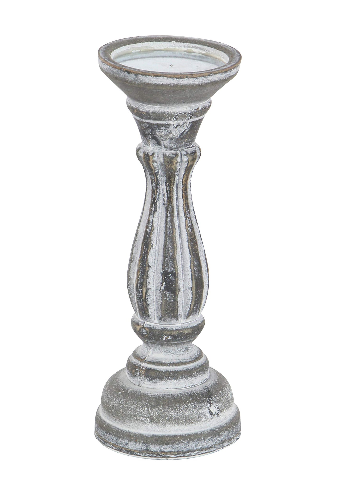 Deco 79 Wooden Decorative Candle Holder Distressed Turned Candle Stand, Set of 3 Candlestick Holder 15", 13", 11"H, Gray
