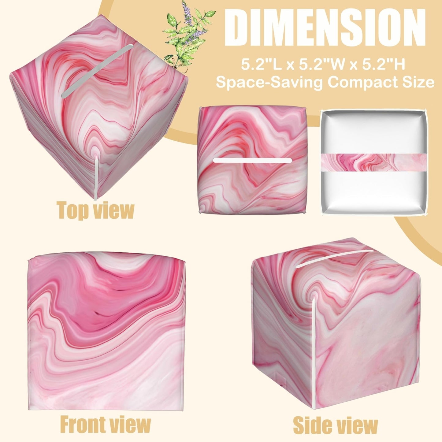 BLYKVGHQ Pink Liquid Marble Tissue Box Cover Square, Tissue Box Holder with Bottom Belt Leather Facial Paper Organizer Dispenser for Bathroom Bedroom Dresser Night Stand Tabletop