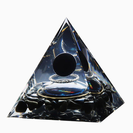 Orgone Pyramid - Positive Energy Source for Meditation, Stress Relief, Wealth Attraction | Crystal Pyramid Orgonite with Protection Crystals | Ideal Energy Generator & Stylish Room Decor