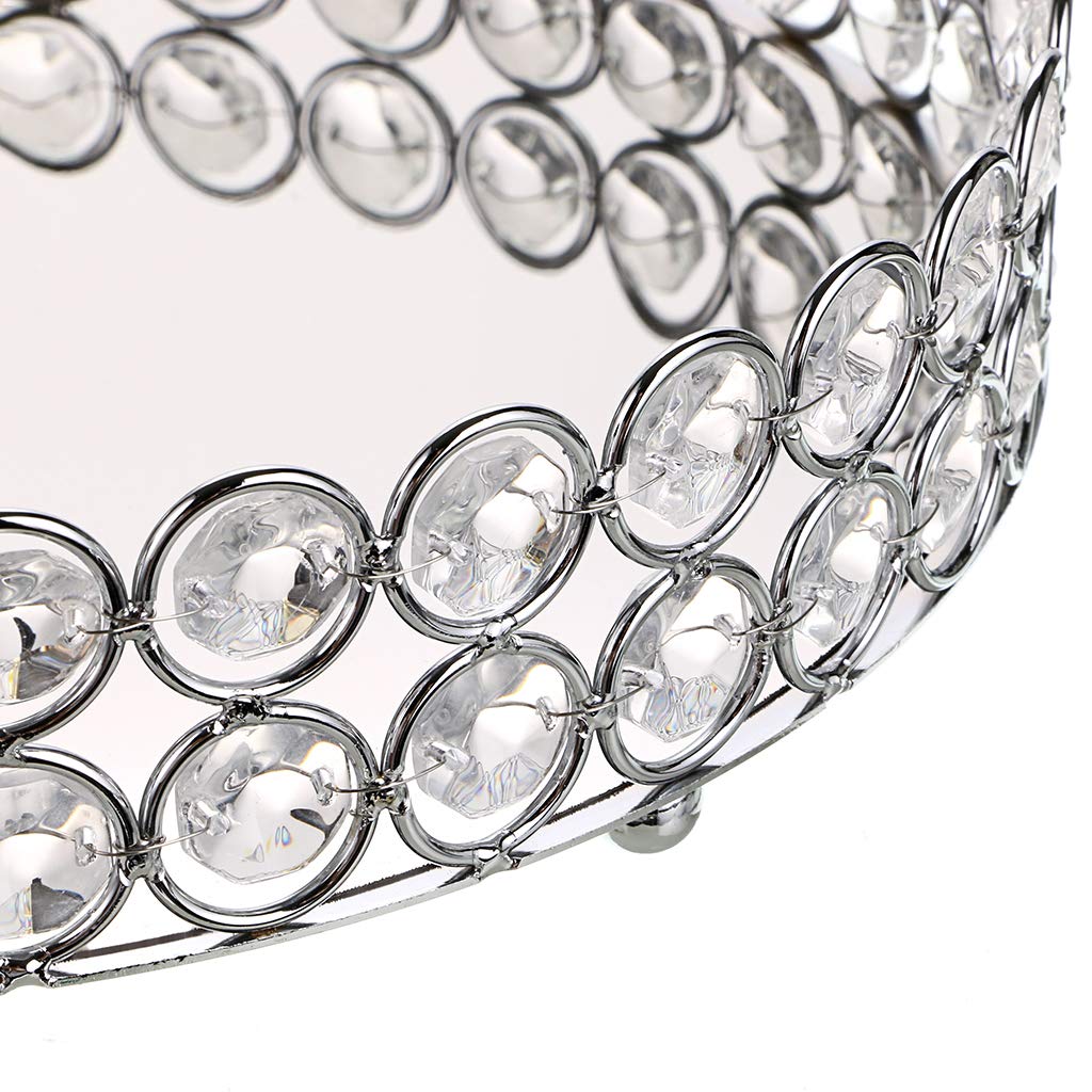 Hipiwe Crystal Make up Tray, Mirror Perfume Tray Bathroom Storage Trays Jewelry Trinket Trays Vanity Cosmetic Organizer Home Decor, Birthday Gift for Women(Round 9.8 Inch)