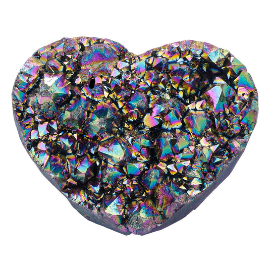 Rockcloud Natural Titanium Coated Crystal Quartz Cluster Druzy Geode Heart Shape Gemstone Figurine for Meditation Reiki Healing Home Decoration, Rainbow