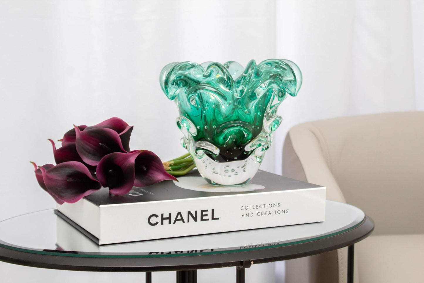Cristais Labone Luxury Blown Glass Vase Green, Traun Model, Murano-Style, Unique Brazilian Craft, Table Centerpiece, Home Decor, Living Room, Wedding, Office, 5.7 lbs