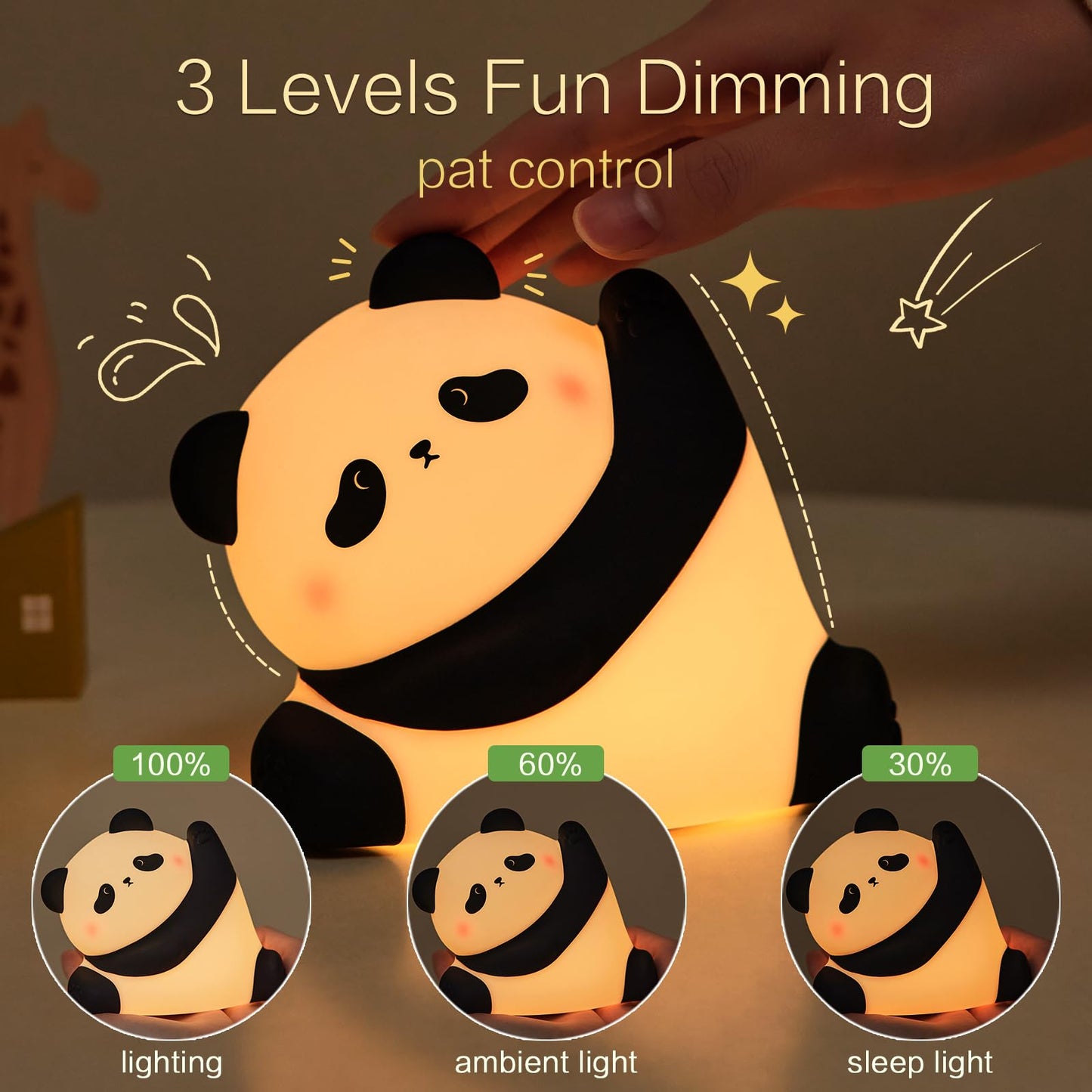 R YRHH-PET Kungfu Pose Panda Night Light, Squishy Cute Lamp Baby Panda Gift