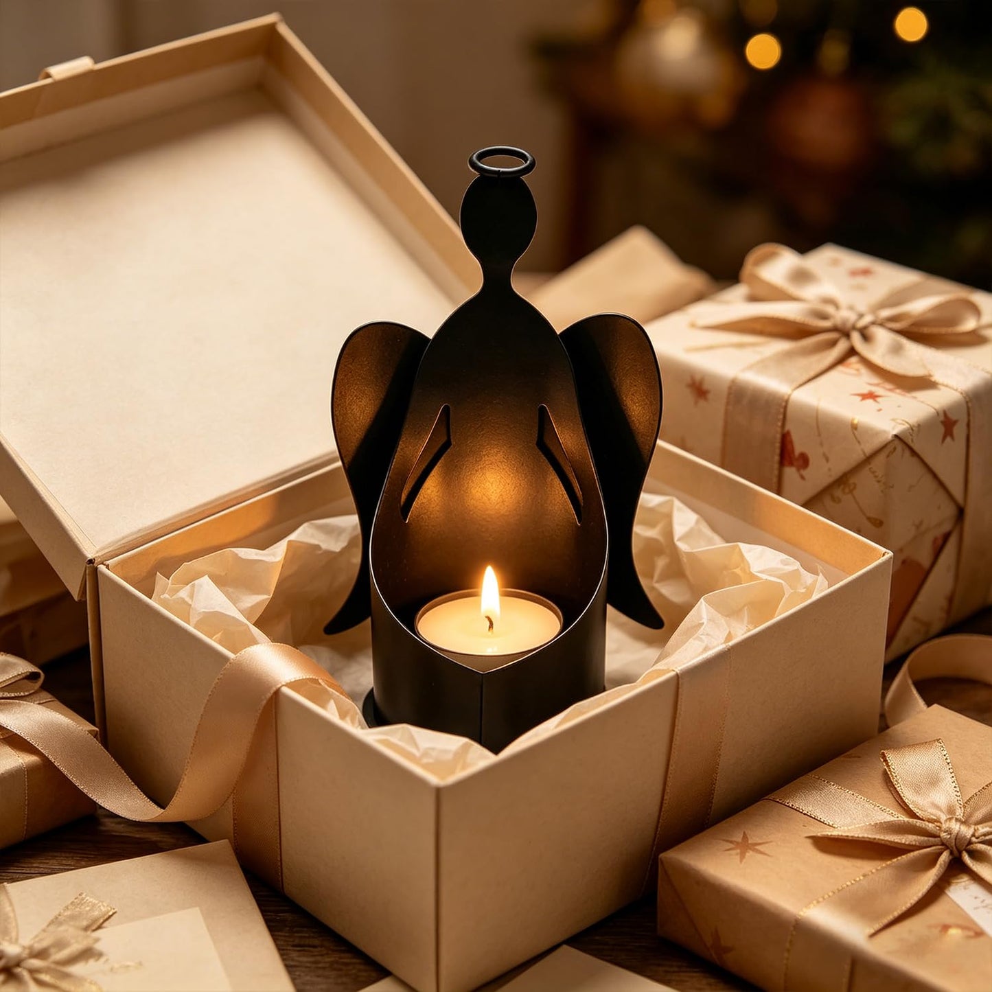 Angel Candle Holder，Black Metal Angel Decor for Pillar Candles/Succulent Planter, Indoor/Outdoor Christmas & Home Decor, Perfect for Garden, Living Room, and as a Thoughtful Gift (Black Metal)