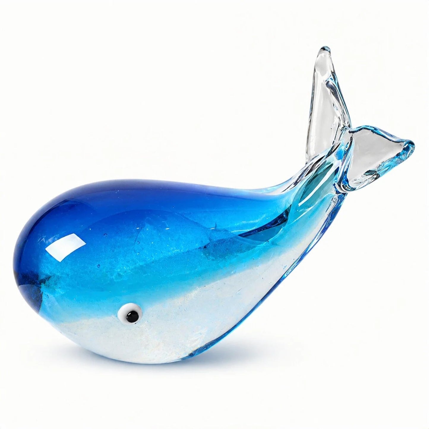 Tisuvimy Hand Blown Glass Whale Figurine, Blue Art Glass Whale Sculpture Ocean Animal Collectible, Decorative Glass Whale Statue for Home Office Desk Shelf Coastal Decor Gift (Light Blue)