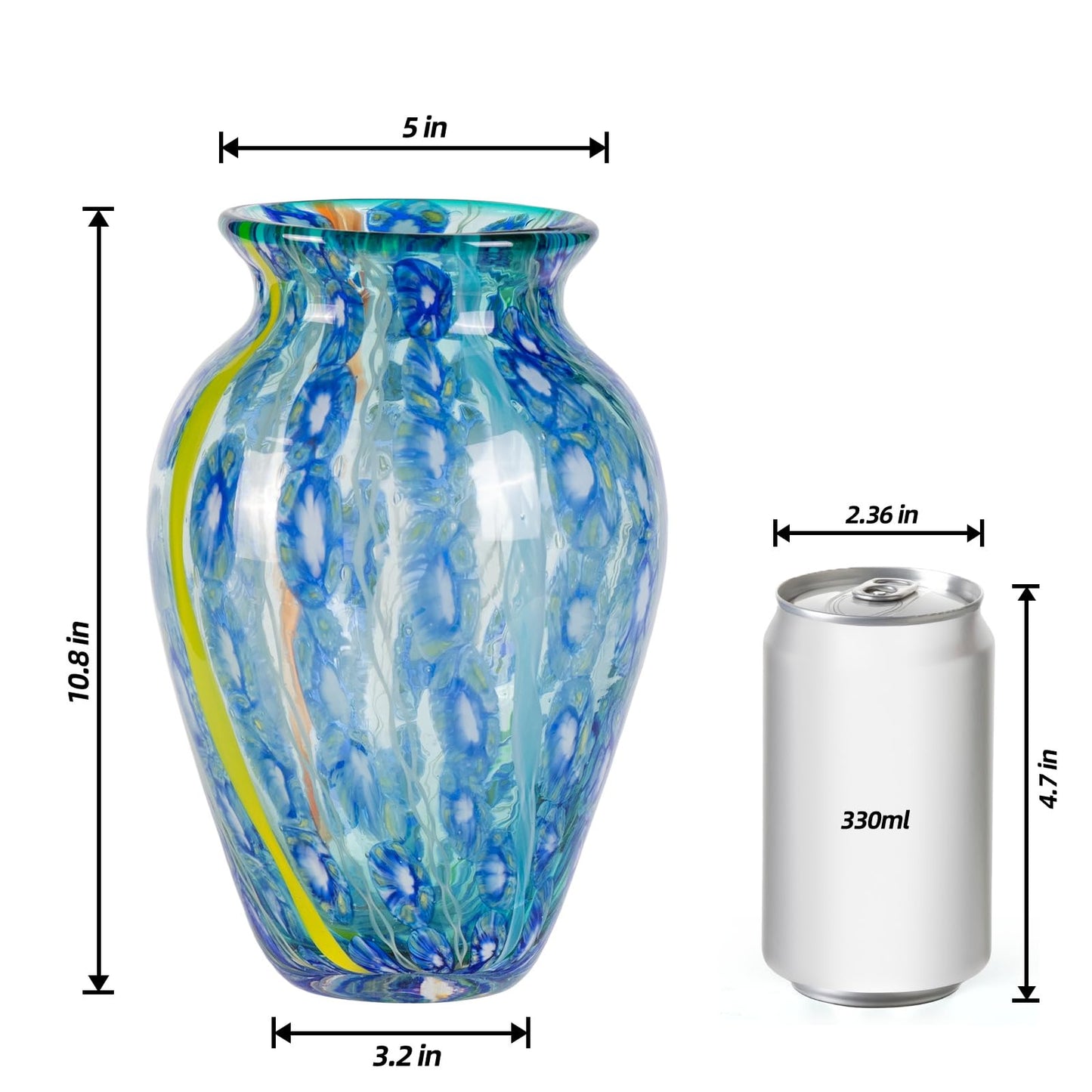 Glass Vases for Flower, Unique Hand Blown Blue Glass Vase, Modern Art Decorative for Home Living Room, Office, Table centerpieces, Bookshelves and Wedding Decorations (JG30)