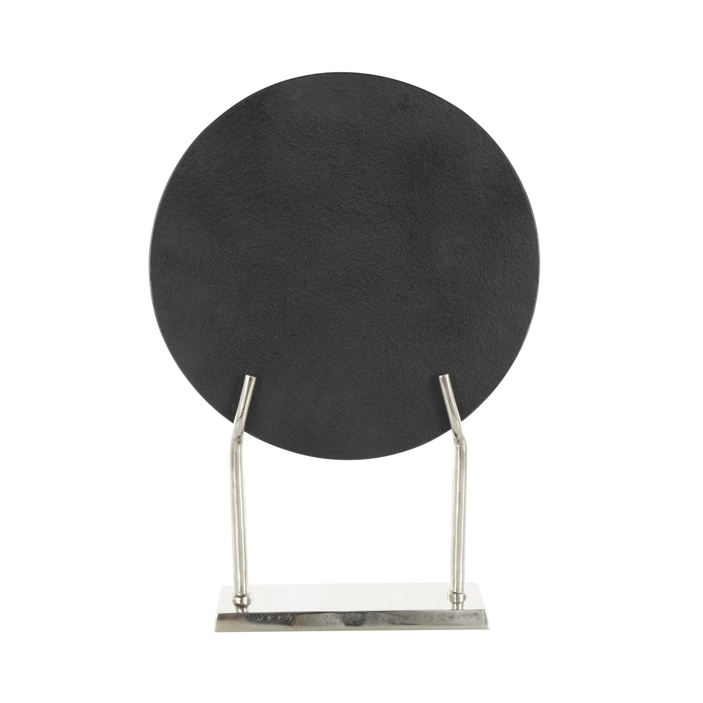 Deco 79 Marble Abstract Decorative Sculpture Textured Disk Home Decor Statue with Silver Stand, Accent Figurine 14" x 3" x 20", Black