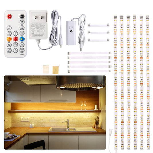 WOBANE Under Cabinet LED Lighting Kit, 6 PCS Dimmable LED Strip Lights with Remote Control Dimmer, 24W Adapter, Hidden 2700K Warm White Set, Bright 1500lm, Timing, Kitchen, Counter, Shelf, Showcase