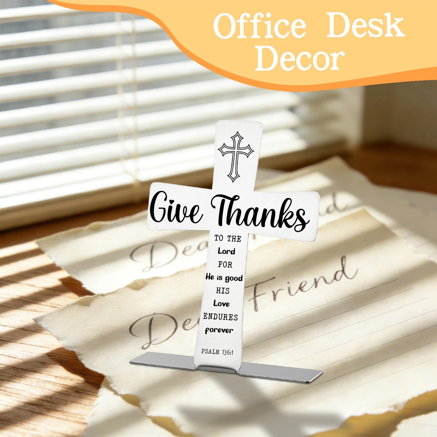 Christian Thank You Desk Cross Psalm 136:1 Encouragement Gift for Coworker Teacher Nurse Friend, Appreciation Graduation Inspirational Office Desk Decor, DSH897