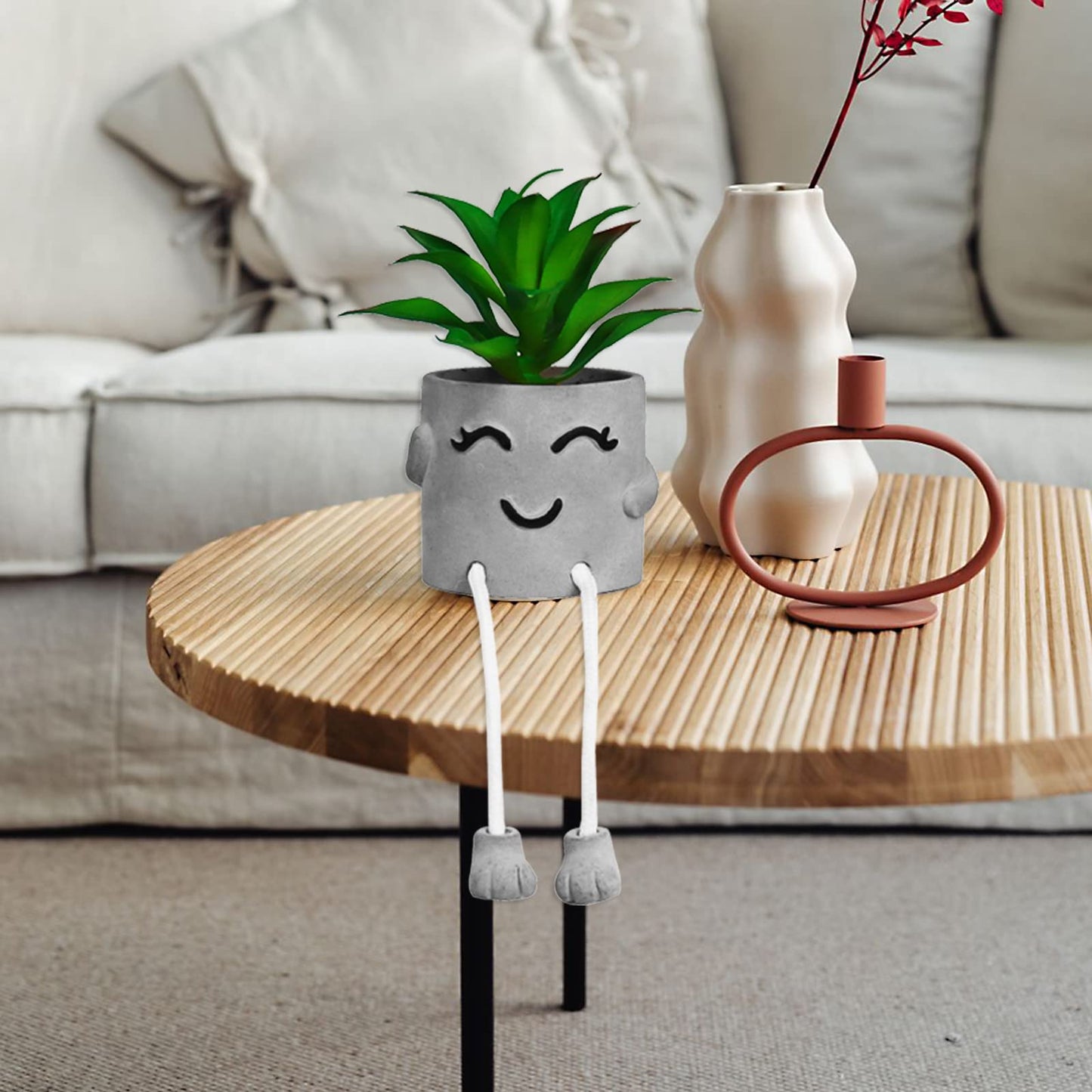 Zerzsy Artifical Succulent Plants in Cement Pots, Small Fake Plants for Office Decorations, Mini Faux Succulents Flowers for Home Desk Shelf Decor-Set of 3
