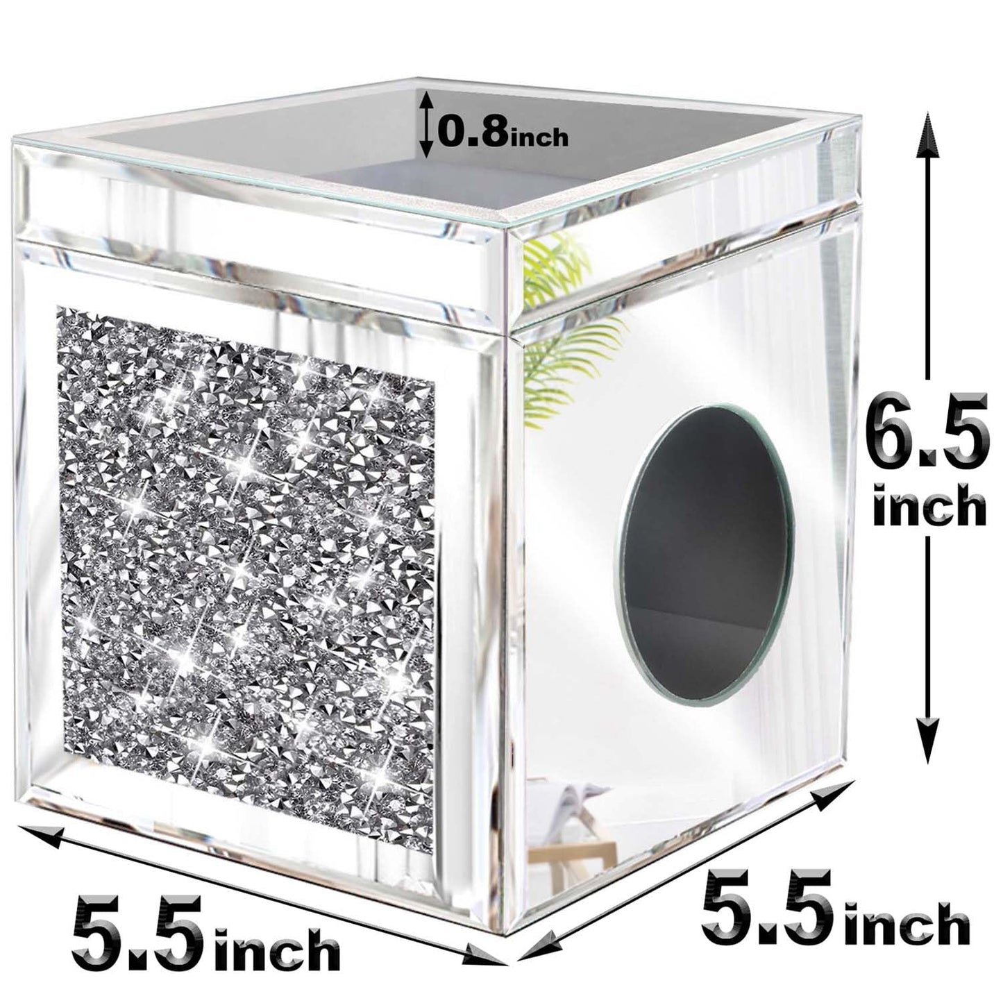Wocred Square Tissue Box Cover Upgrades with Storage Tray,Crystal Crushed Diamond Tissue Box, Luxury Tissue Holders for Either Tissues in a Bathroom or Napkins on a Table.(6.5”x5.5”x5.5”)