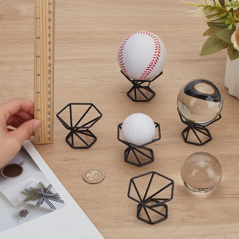 FINGERINSPIRE 5 Pcs Crystal Ball Display Stand Hexagon Iron Display Stand 2.1x2.4x1.6Inch Black Metal Display Stand for Crystal Glass Lens Ball Glass Ball Base Divination Photography Lensball Base