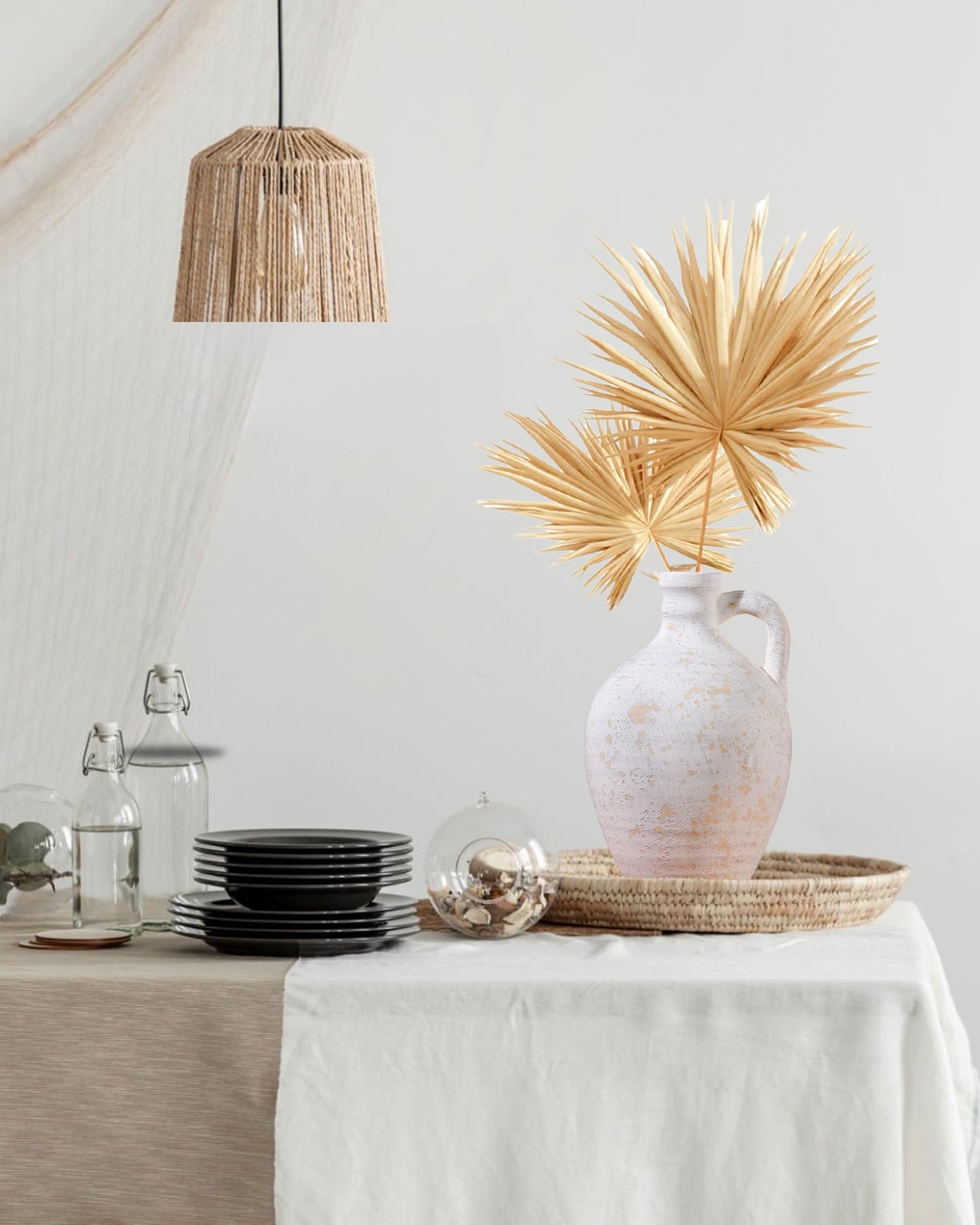 UPWOIGH 9.8in Ceramic Flower Vase with Handles