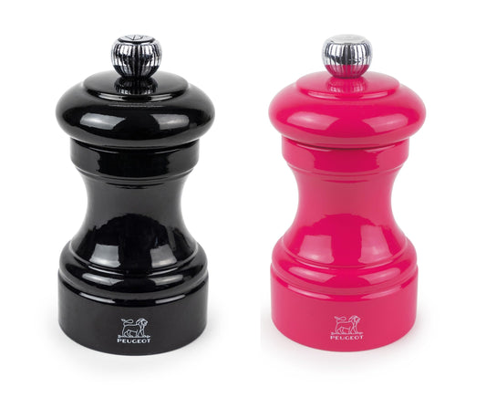 Peugeot Bistro Pepper and Salt Mill Set, 4in - French Design with Adjustable Grinding Precision, Beechwood & Stainless Steel, Enhance Flavors - Durable Cooking Tools (Black/Pink)