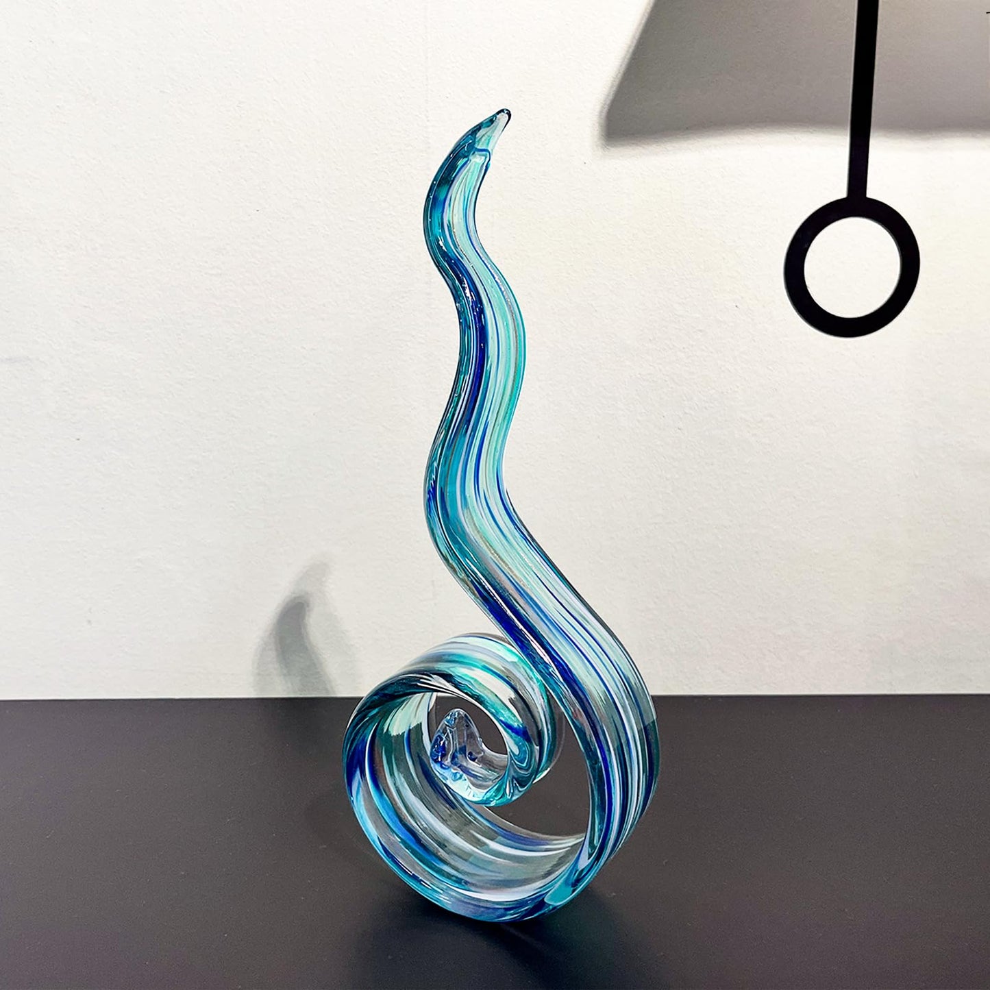ORRFIDDY 11.4" Tall Hand Blown Glass Sculpture, Murano Style Art Glass Figurine, Modern Coastal Home Decor Accent for Shelf, Table, TV Stand, Living Room Decoration