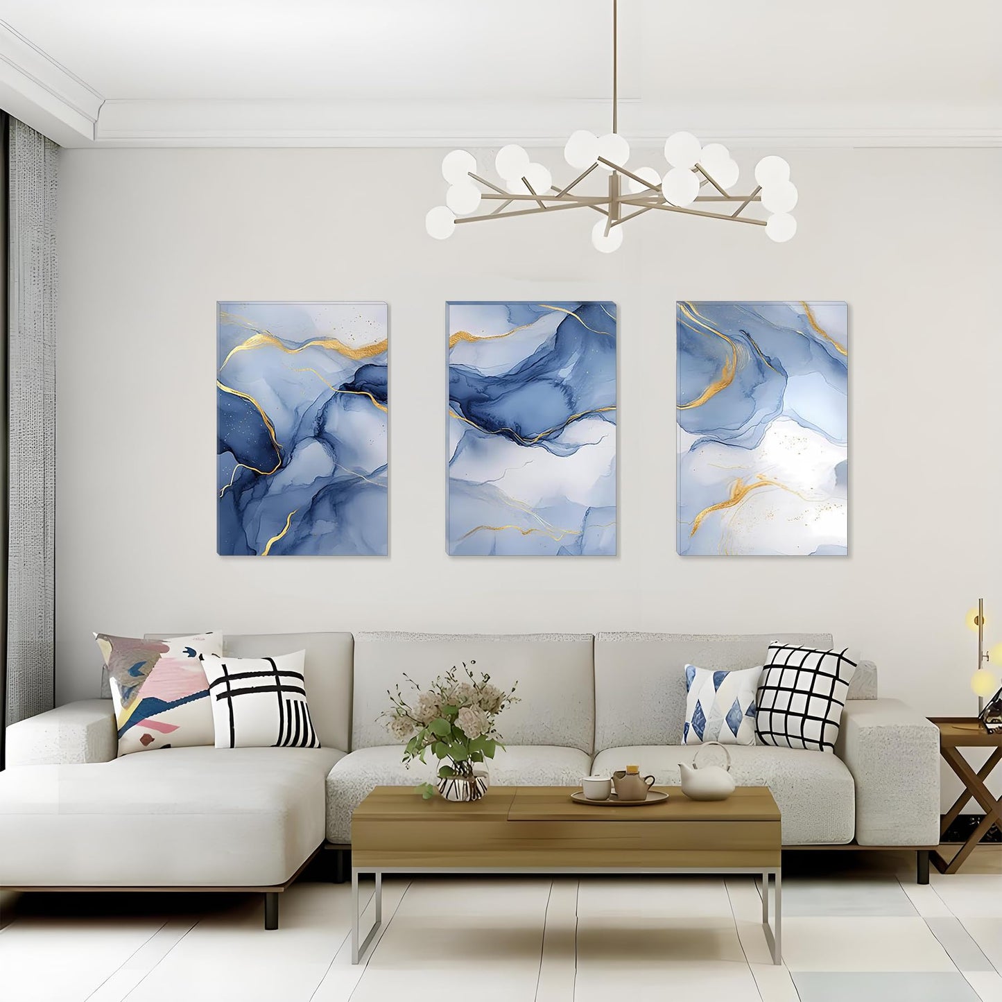 Pormipone “Fantasy Star River”Blue Gold Marble Texture Wall Art for Living Room,Modern Style Abstract Art Wall Decor Poster for Living Room Bathroom Office Bedroom