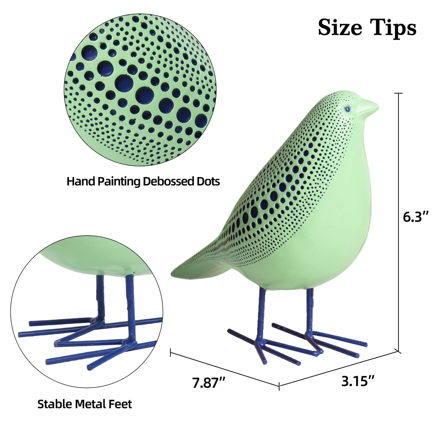 Quoowiit Bird Figurine, Modern Sculpture and Statues for Home Decor, Animal Statues for Bookshelf, Table, Entryway, Fireplace, Resin Decorative Sculpture with Chic Polka Dots Art Design (Green)