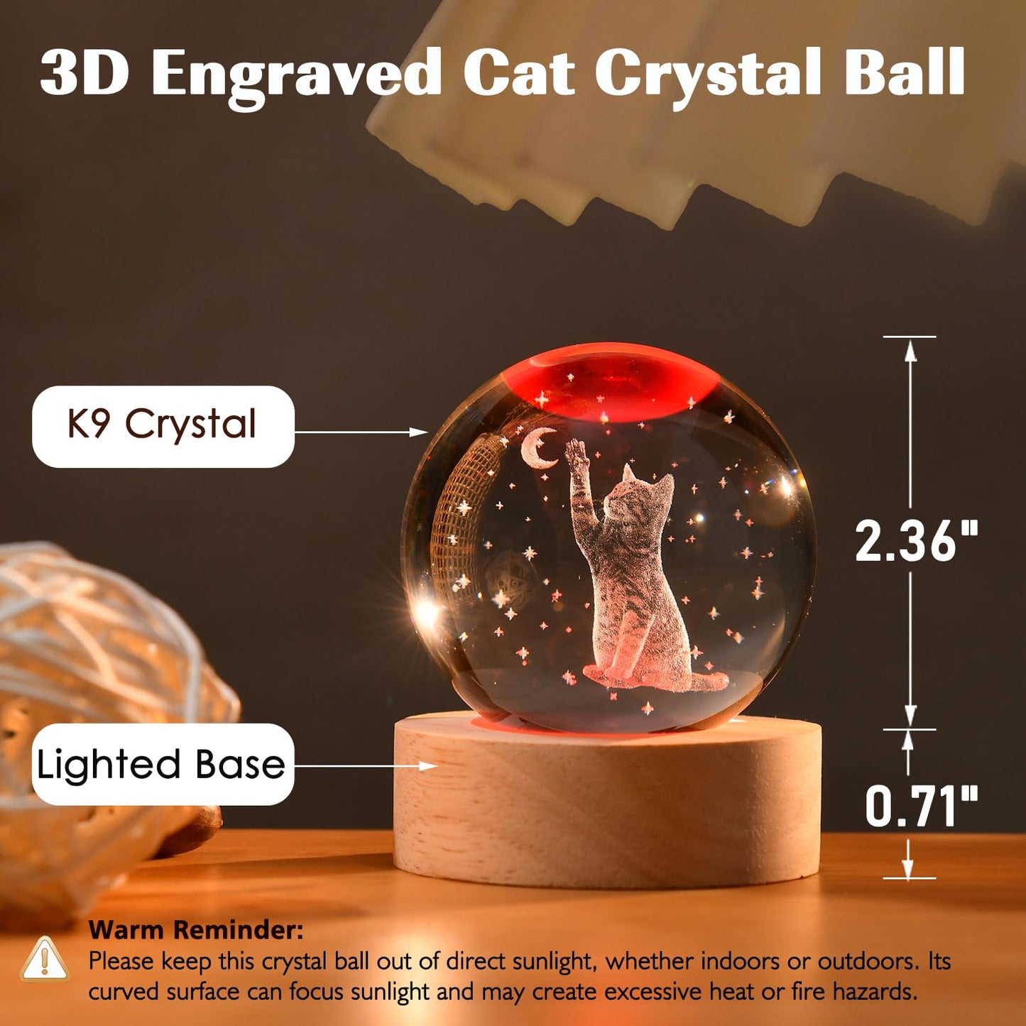 IFOLAINA 3D Cat Themed Gifts for Women Friends 3D Cat Glass Globe