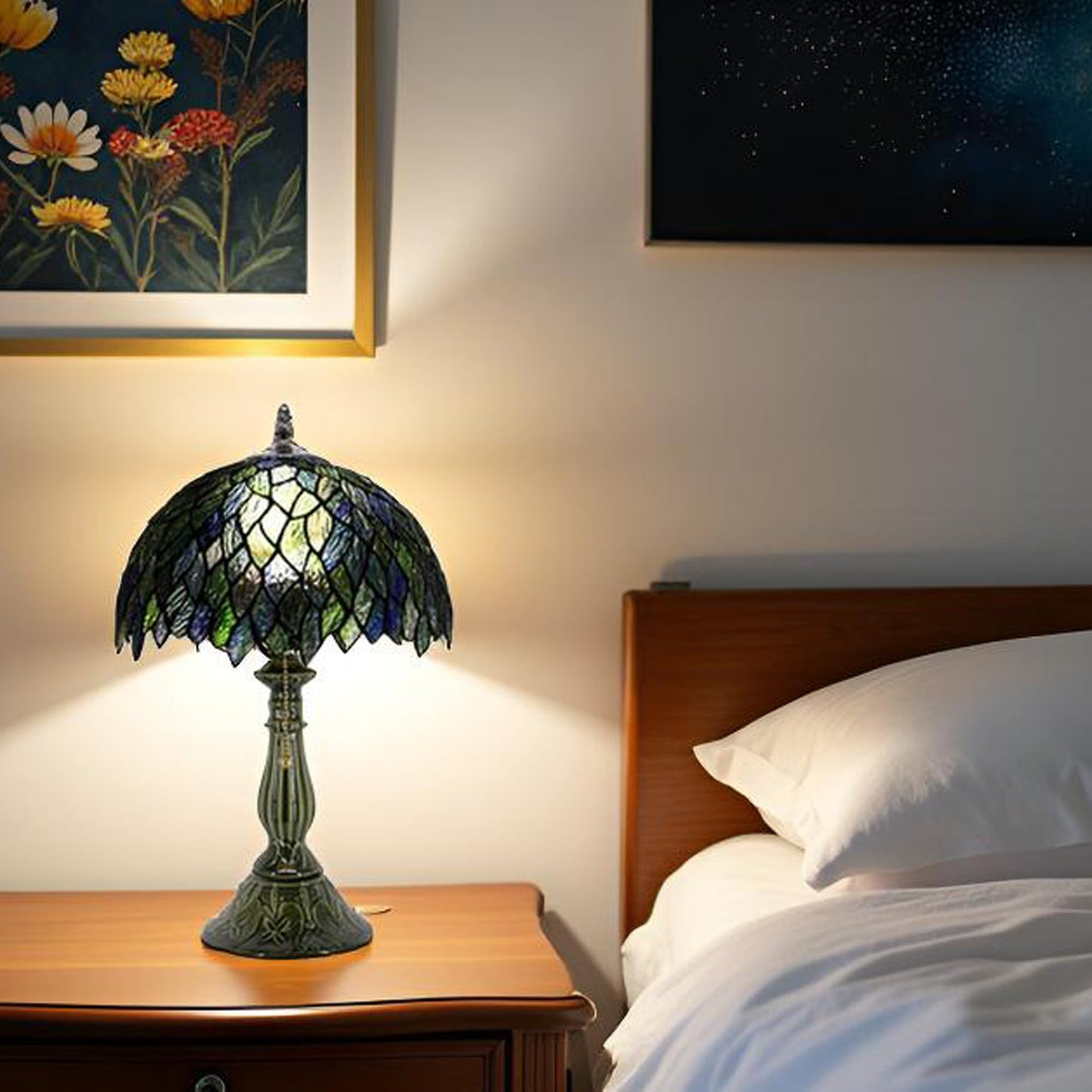 MQYXH Tiffany Style Stained Glass Table Lamp 18.5 Inch - Multicolor Leaf