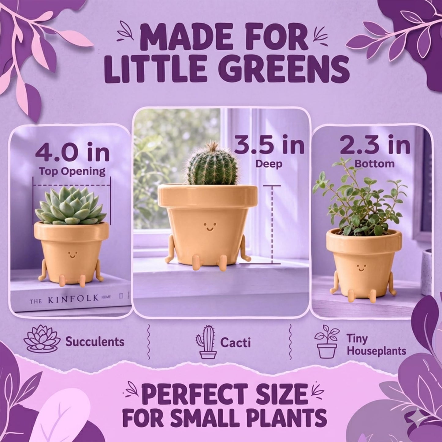 Original Earthlings Legs Out Pot - 4 Inch Cute Plant Pot - Plastic Funny Planter with Drainage, Unique Cactus Plant Lover Gift, Succulent Face Flower Pot, Desk Plant, Table Top Decor, & Home Gifts